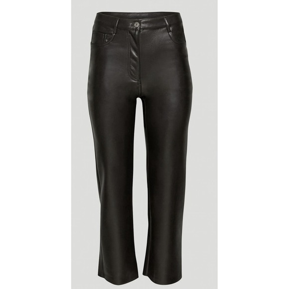 Aritzia Wilfred Black Cropped Melina High Rise Vegan Leather Pants Size 00 Biker - Picture 6 of 13